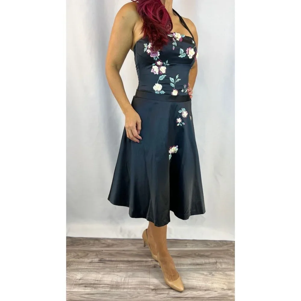 Mandalay Julian Joyce Black Satin Halter A-Line Dress $495 - Picture 10 of 12